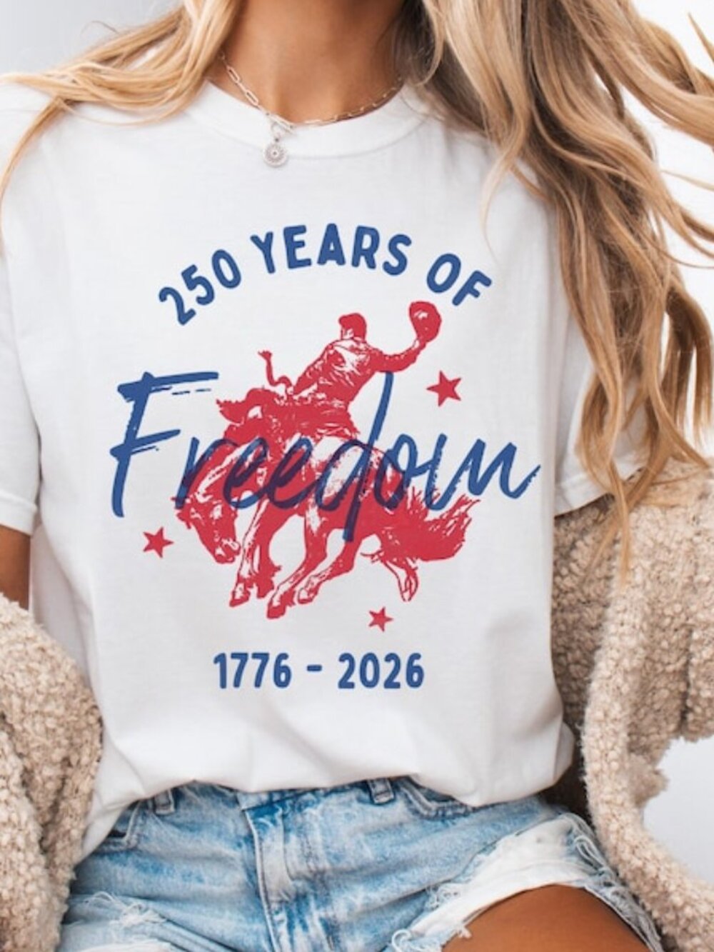 250 Years of Freedom Bucking Horse Tee, 1776-2026 Western Shirt